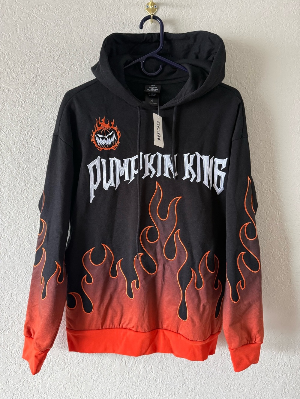 NWT BoxLunch Disney Nightmare Before Christmas Pumpkin King Flame Hoodie Mens XS